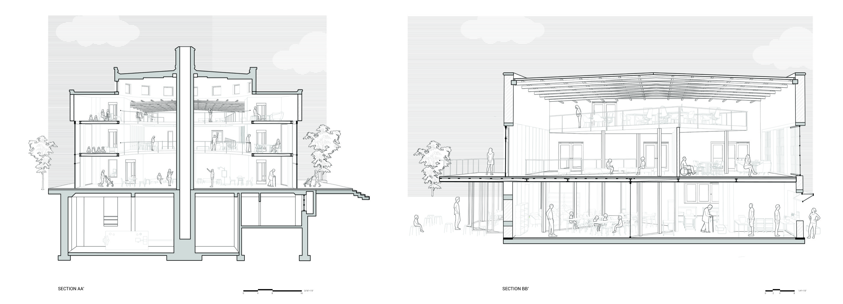 Combined building sections